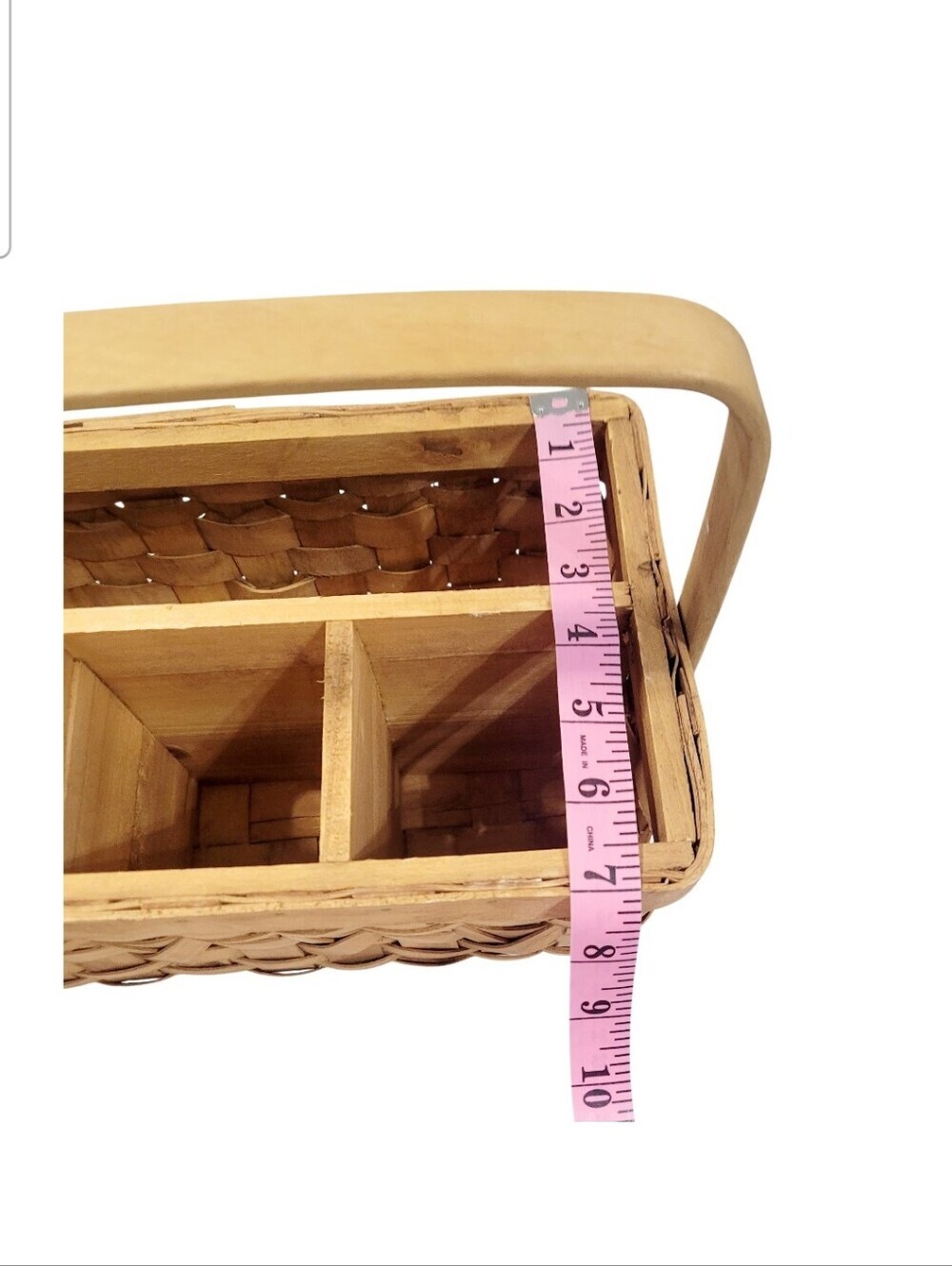 Vintage Woven Wood Divided Basket Caddy Organizer Carry Handle Farmhouse Storage - Picture 4 of 11